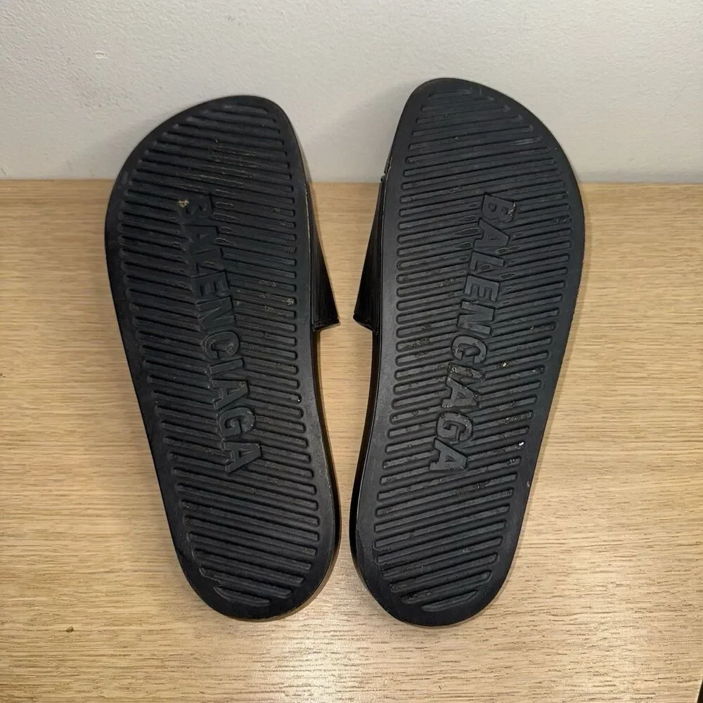 Balenciaga Pool Slides Sandals Men’s Size 8 US / 41 EU Black Rubber Logo